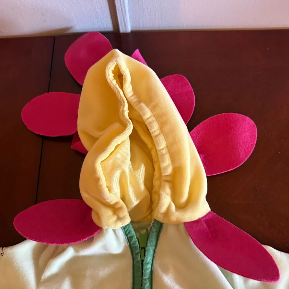 Vtg 80s Baby Flower Costume‎ Hooded Petal Jumpsuit Mint Pink Yellow